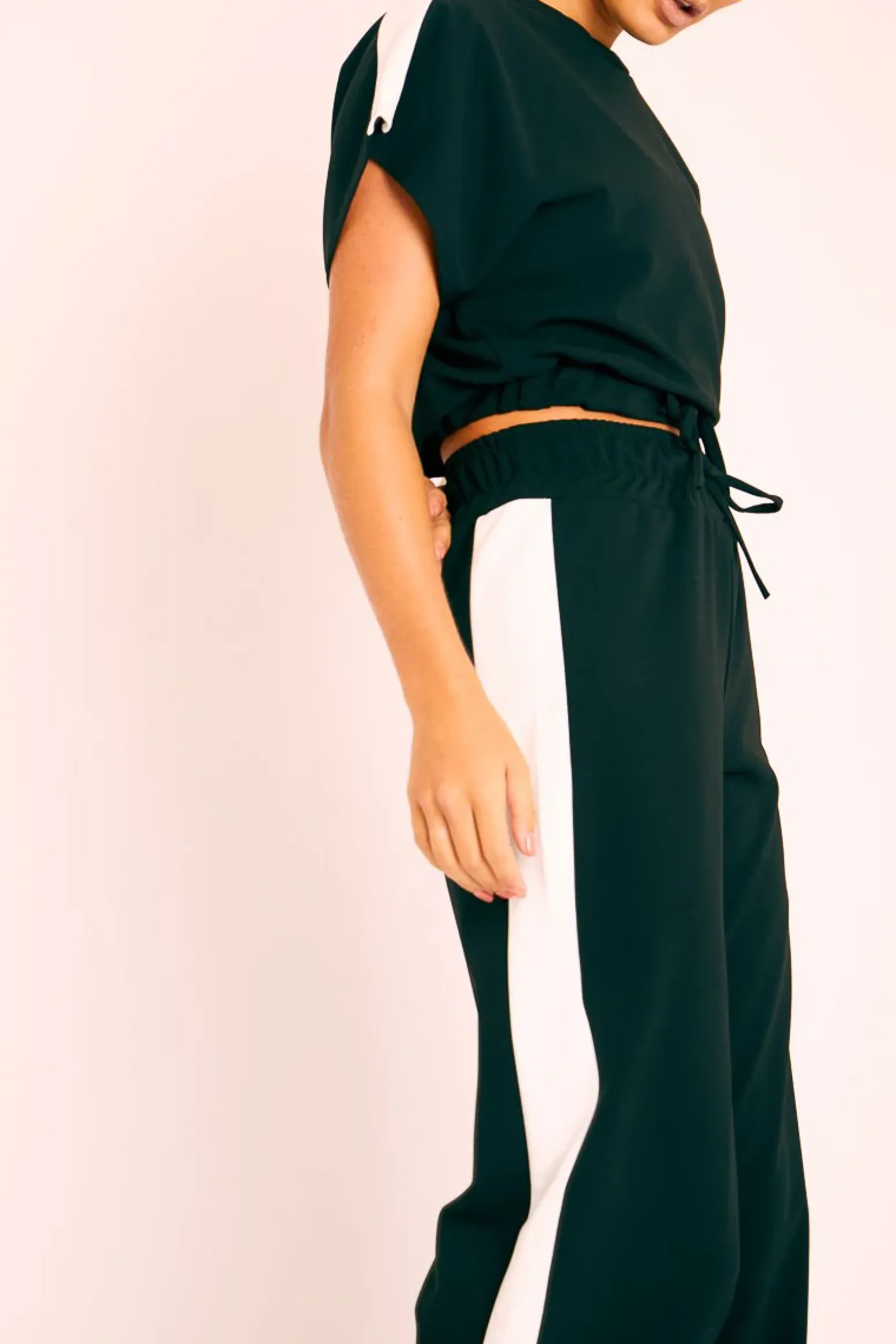 Rebellious Fashion Black Side Stripe Drawstring Top and Trousers Co-ord - Jadah