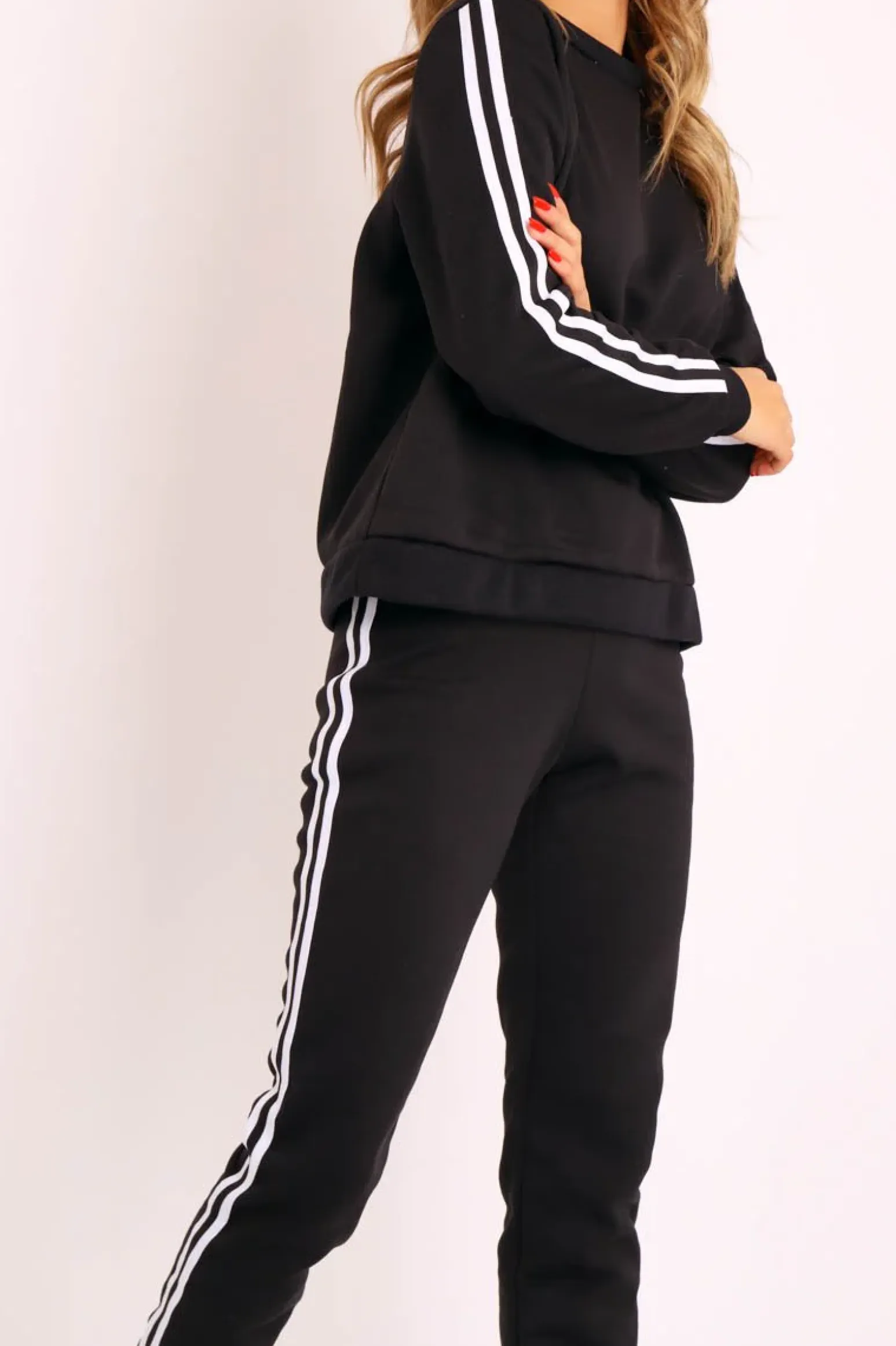 Rebellious Fashion Black Side Stripe Sweater and Joggers Tracksuit - Jilliana