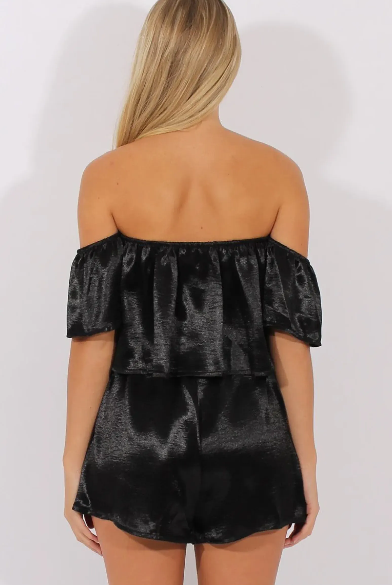 Rebellious Fashion Black Silk Choker Bardot Co-ord - Cari