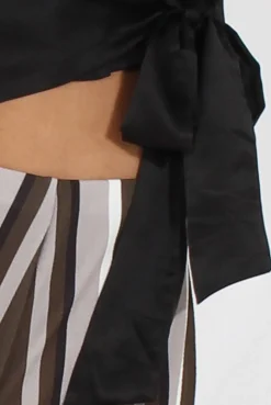 Rebellious Fashion Black Silk Wrap Crop Top - Danielle