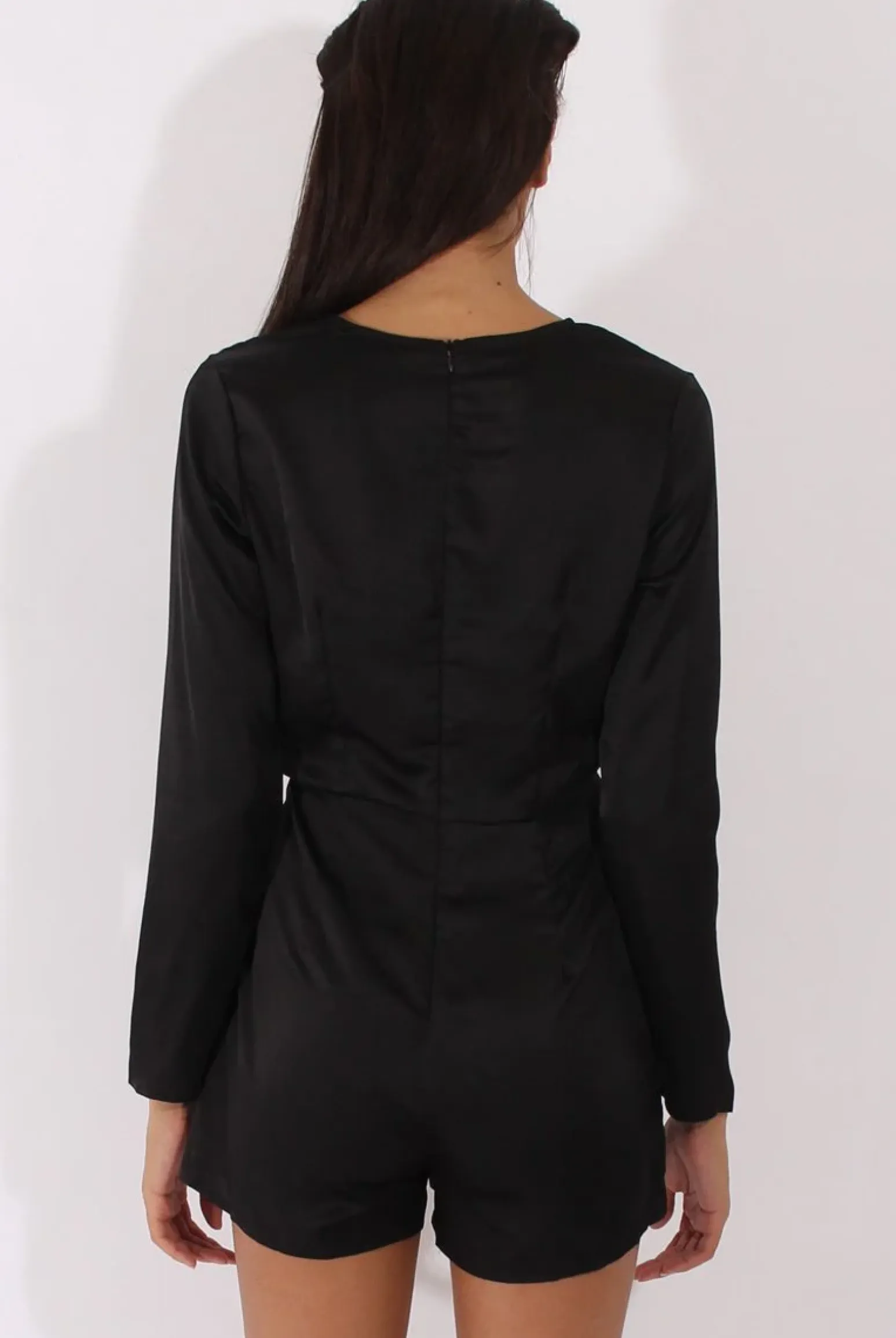 Rebellious Fashion Black Silky Front Twist Playsuit - Venus