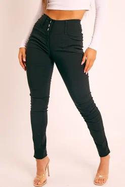 Rebellious Fashion Black Silver Button High Waist Jeans - Sylvi