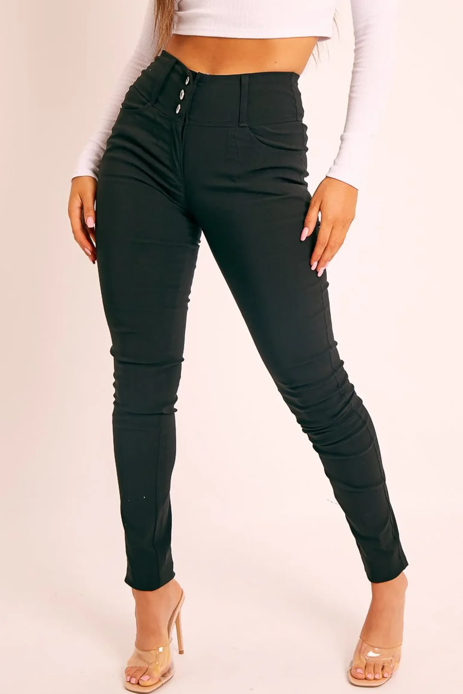 Rebellious Fashion Black Silver Button High Waist Jeans - Sylvi