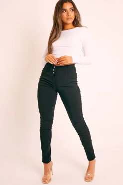 Rebellious Fashion Black Silver Button High Waist Jeans - Sylvi