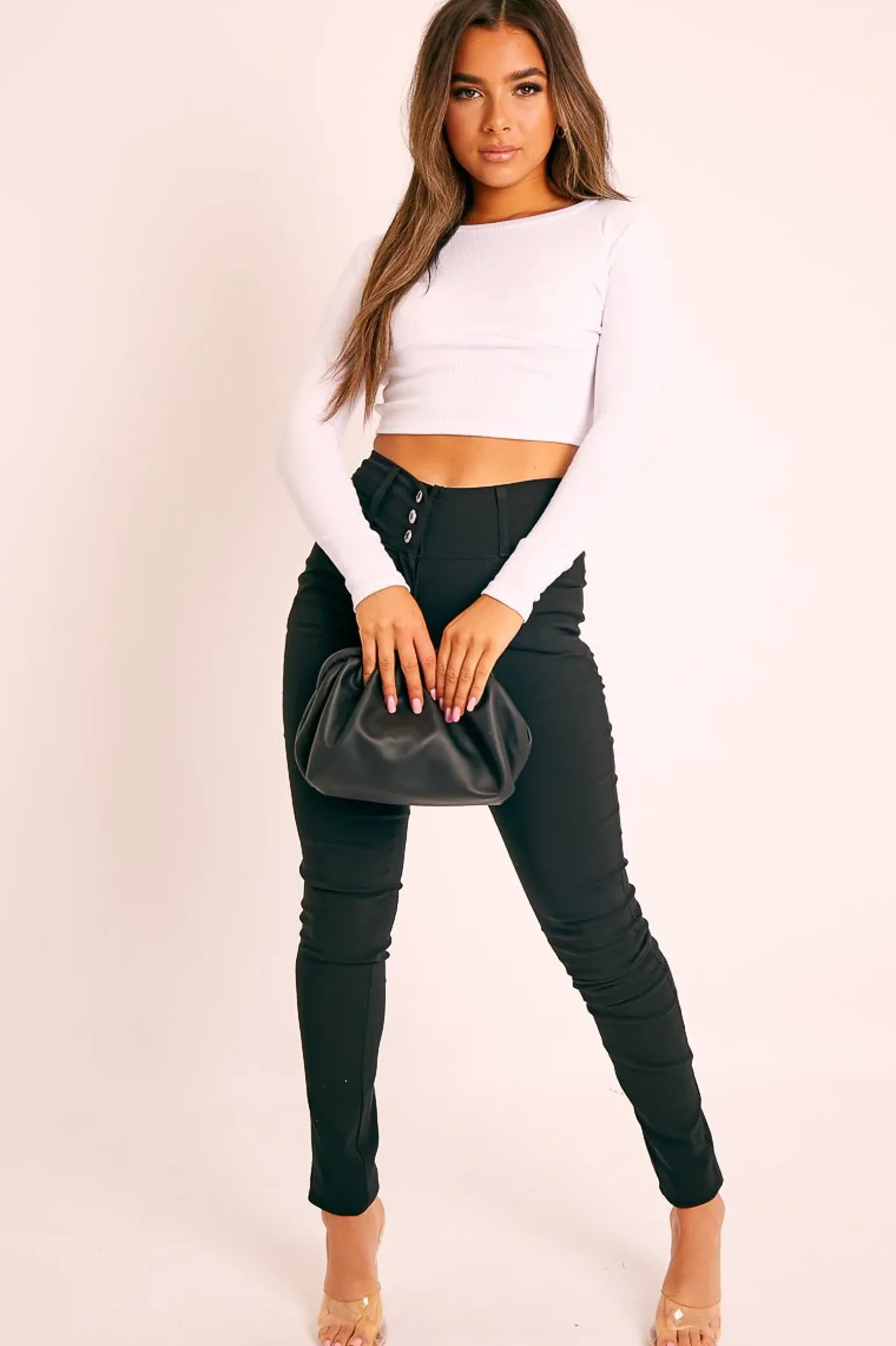 Rebellious Fashion Black Silver Button High Waist Jeans - Sylvi