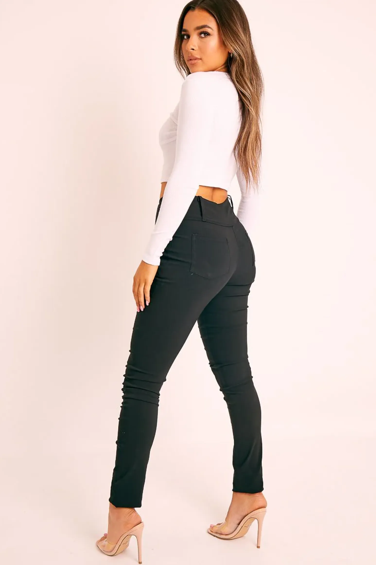 Rebellious Fashion Black Silver Button High Waist Jeans - Sylvi
