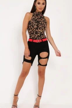 Rebellious Fashion Black Skinny Long Length Denim Shorts - Declynn