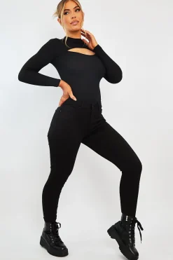 Rebellious Fashion Black Skinny Stretch Denim Jeans - Maeva