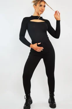 Rebellious Fashion Black Skinny Stretch Denim Jeans - Maeva