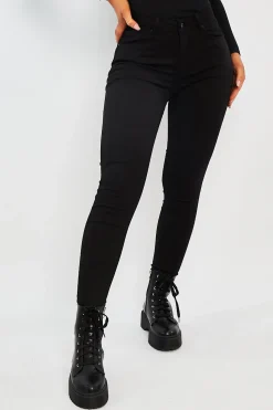 Rebellious Fashion Black Skinny Stretch Denim Jeans - Maeva