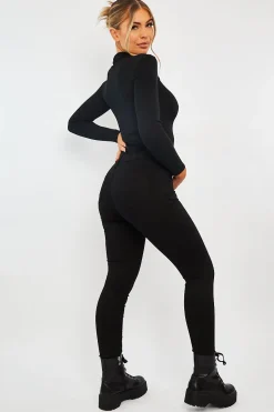 Rebellious Fashion Black Skinny Stretch Denim Jeans - Maeva