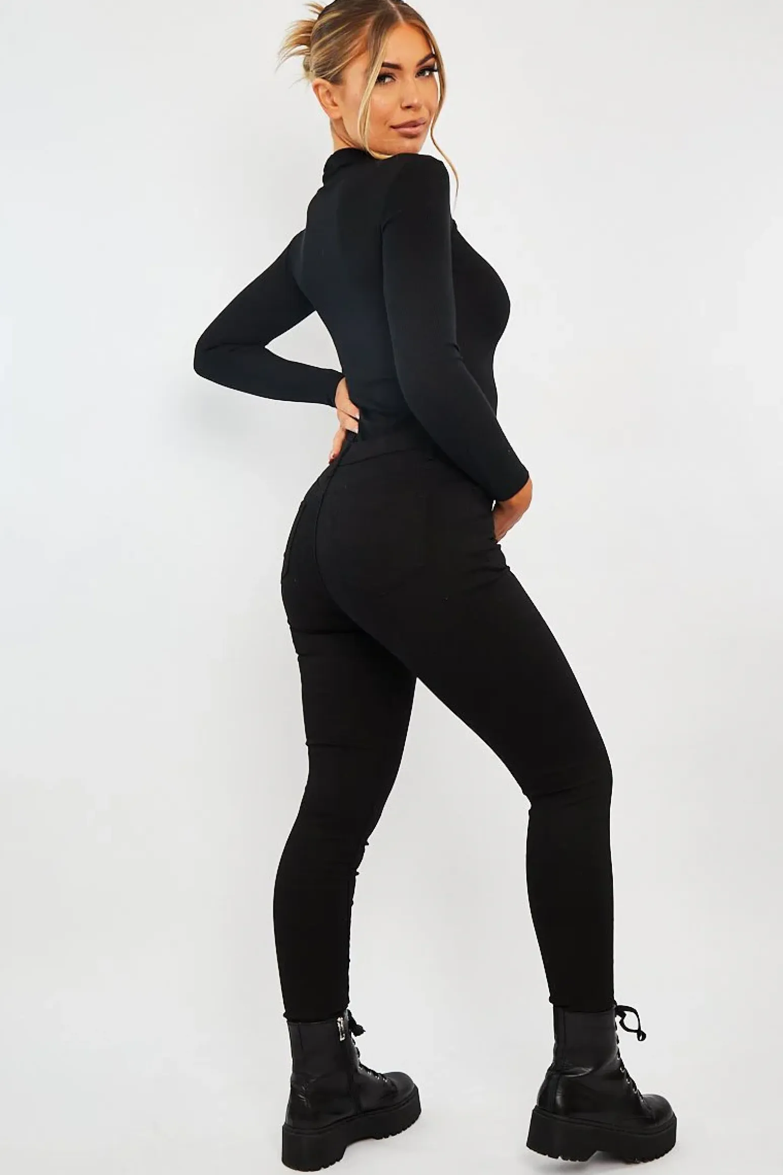 Rebellious Fashion Black Skinny Stretch Denim Jeans - Maeva