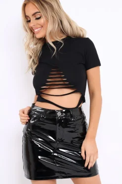 Rebellious Fashion Black Slashed Crop Top - Kaiya