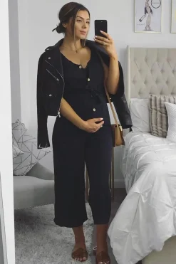 Rebellious Fashion Black Sleeveless Button Down Culotte Jumpsuit - Kalanni
