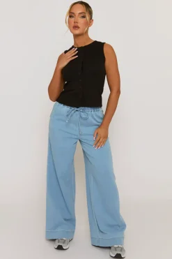 Rebellious Fashion Black Sleeveless Button Up Rib Top - Nikolina