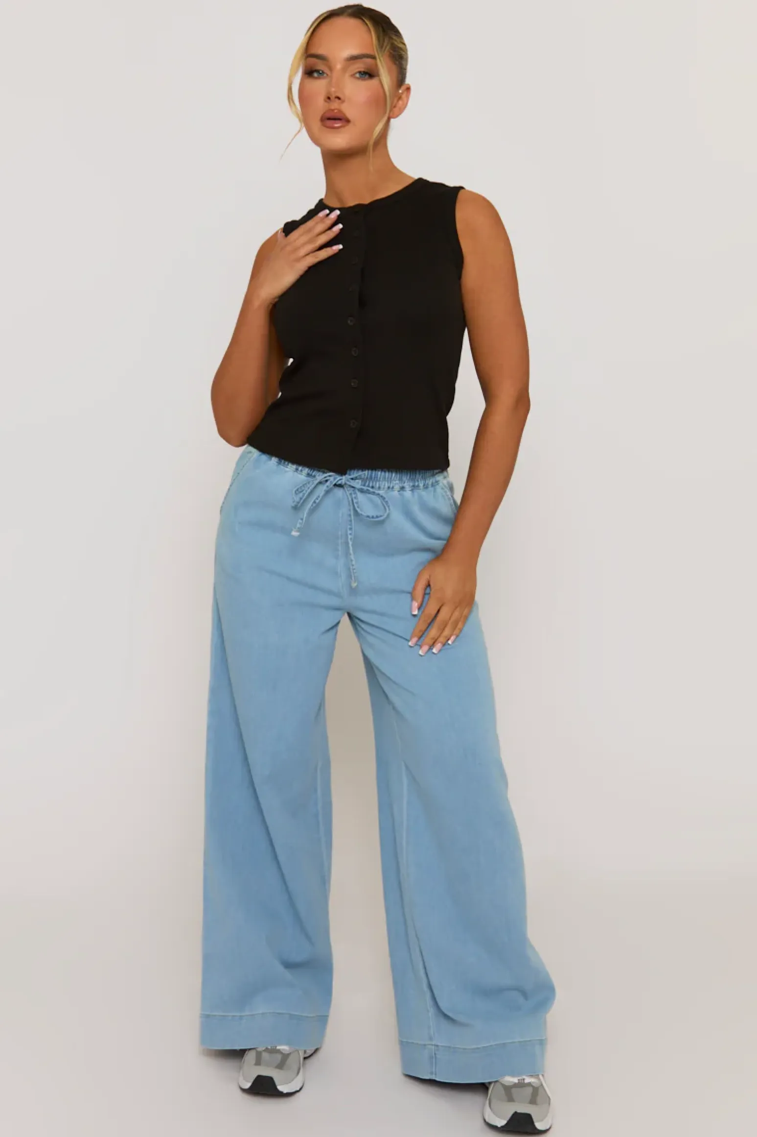 Rebellious Fashion Black Sleeveless Button Up Rib Top - Nikolina