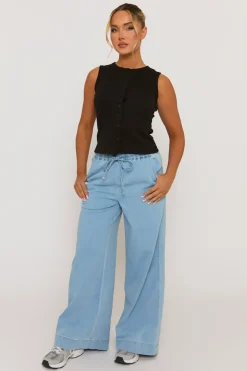 Rebellious Fashion Black Sleeveless Button Up Rib Top - Nikolina