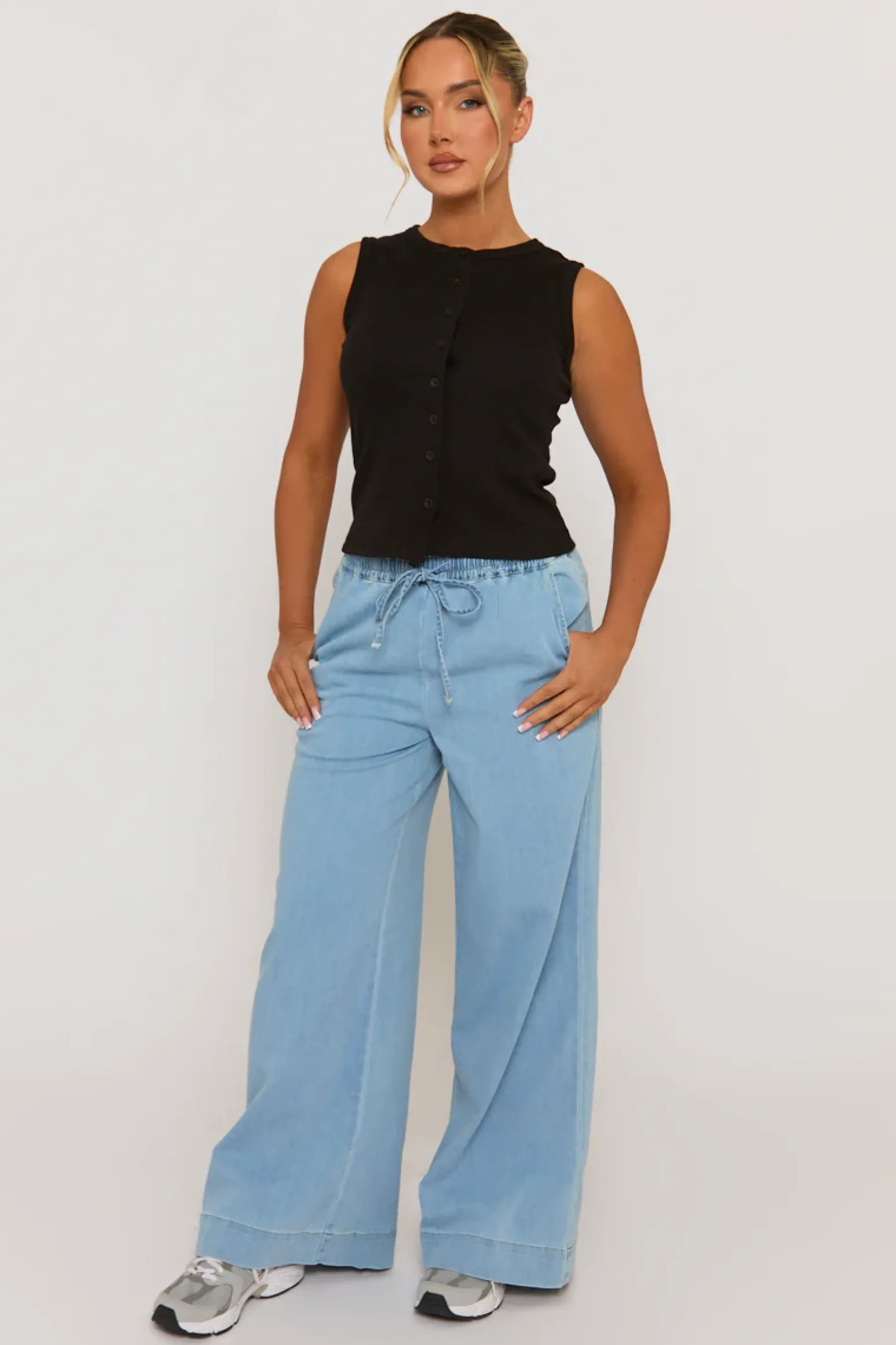 Rebellious Fashion Black Sleeveless Button Up Rib Top - Nikolina