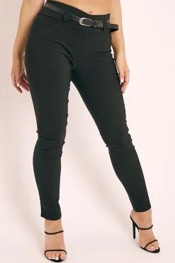 Rebellious Fashion Black Slim Fit Belted Trousers - Ilyana