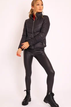 Rebellious Fashion Black Slim Fit Puffer Coat - Mahala