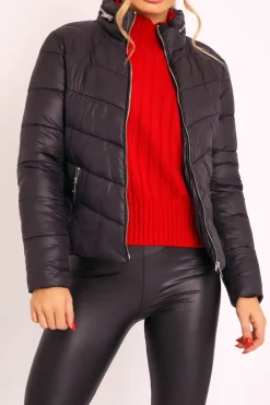 Rebellious Fashion Black Slim Fit Puffer Coat - Mahala