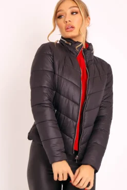 Rebellious Fashion Black Slim Fit Puffer Coat - Mahala
