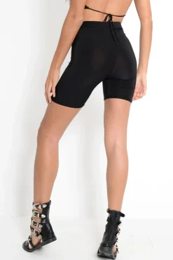 Rebellious Fashion Black Slinky Bodycon Cycle Shorts - Elliana