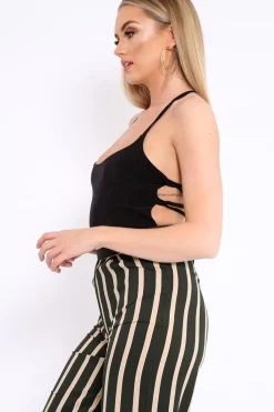 Rebellious Fashion Black Slinky Lace Up Back Bodysuit - Danella