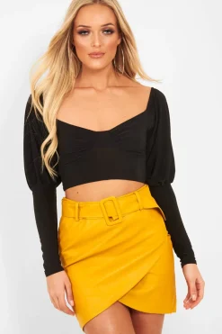 Rebellious Fashion Black Slinky Off Shoulder Crop Top - Danni