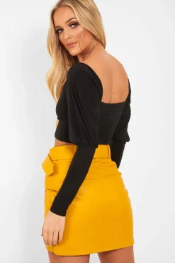 Rebellious Fashion Black Slinky Off Shoulder Crop Top - Danni