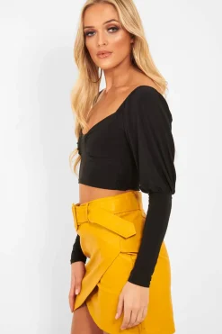 Rebellious Fashion Black Slinky Off Shoulder Crop Top - Danni