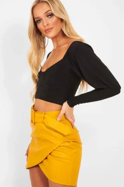 Rebellious Fashion Black Slinky Off Shoulder Crop Top - Danni