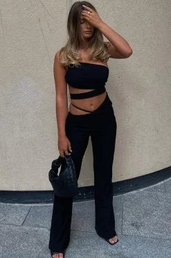 Rebellious Fashion Black Slinky One Shoulder Cut Out Crop Top - Aaliyah
