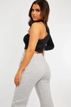 Rebellious Fashion Black Slinky One Sleeve Crop Top - Katara