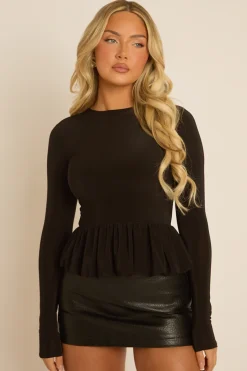 Rebellious Fashion Black Slinky Peplum Top - Jane