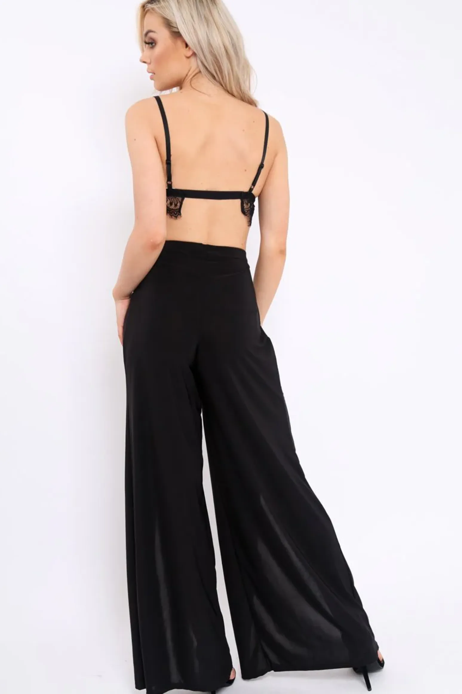 Rebellious Fashion Black Slinky Split Front Trousers - Karly