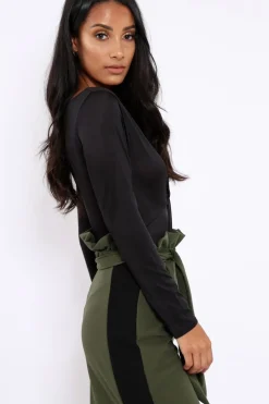 Rebellious Fashion Black Slinky Twist Front Bodysuit - Gretchen