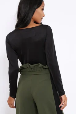 Rebellious Fashion Black Slinky Twist Front Bodysuit - Gretchen