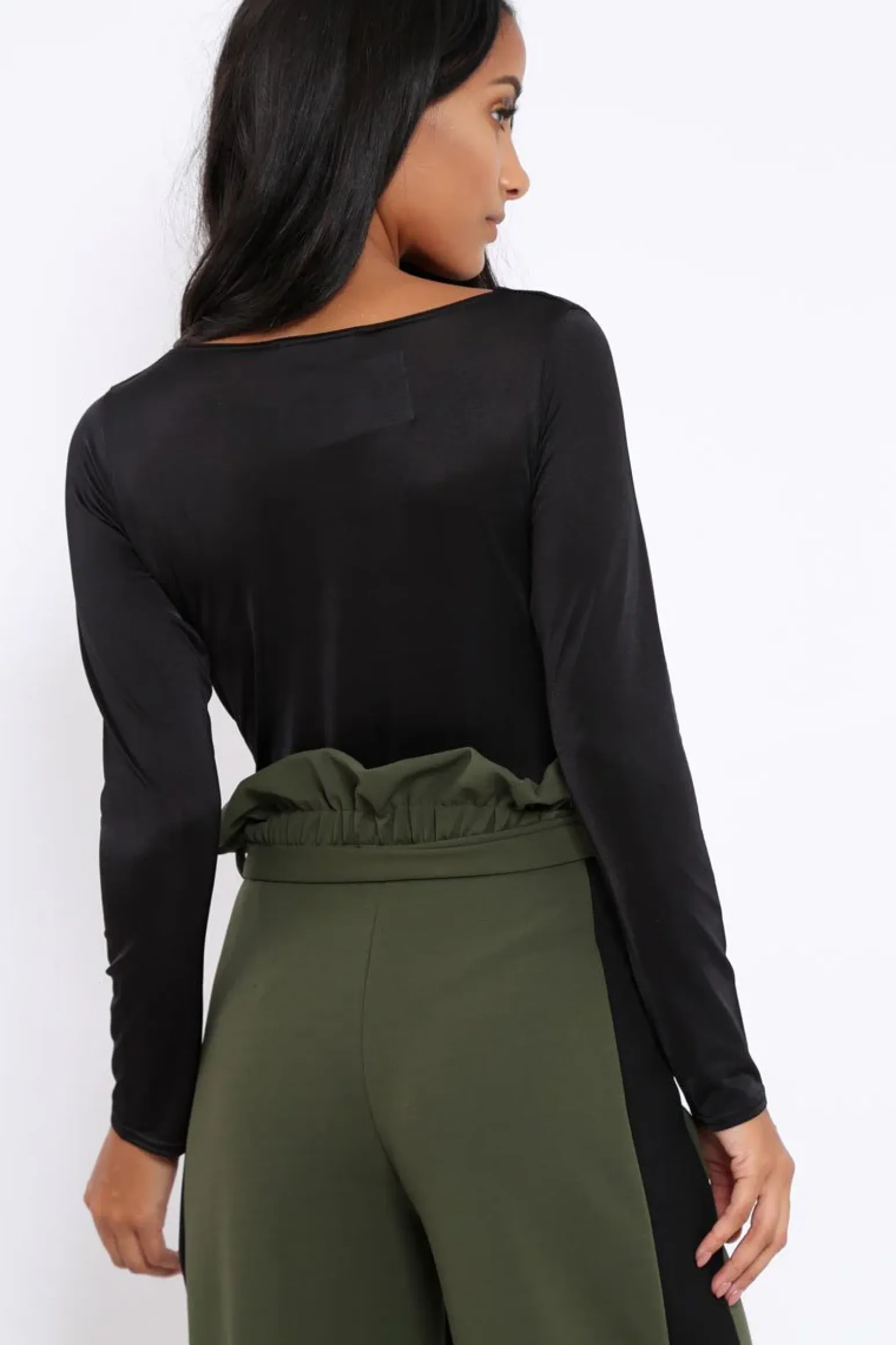 Rebellious Fashion Black Slinky Twist Front Bodysuit - Gretchen