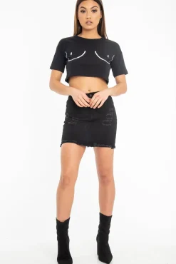 Rebellious Fashion Black Slogan Printed Crop Top - Daryn