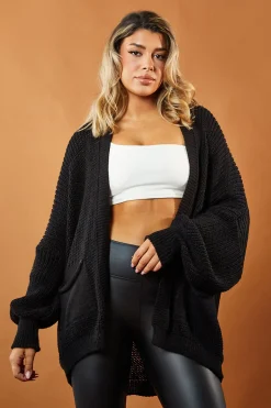 Rebellious Fashion Black Slouchy Knit Edge To Edge Cardigan - Misty