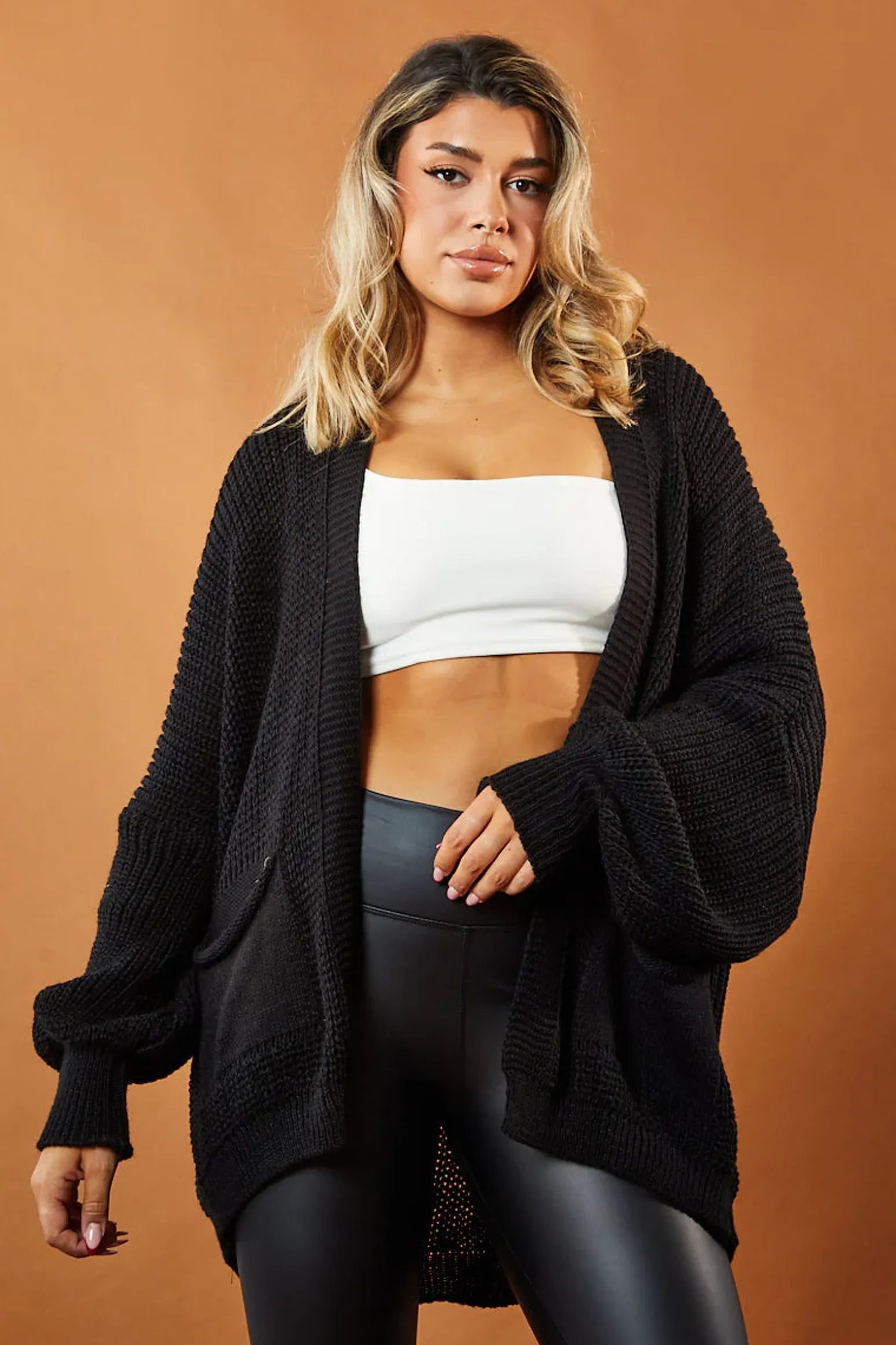 Rebellious Fashion Black Slouchy Knit Edge To Edge Cardigan - Misty