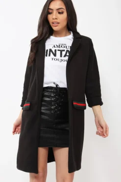 Rebellious Fashion Black Soft Blazer Jacket with Stripe Pocket - Kacey