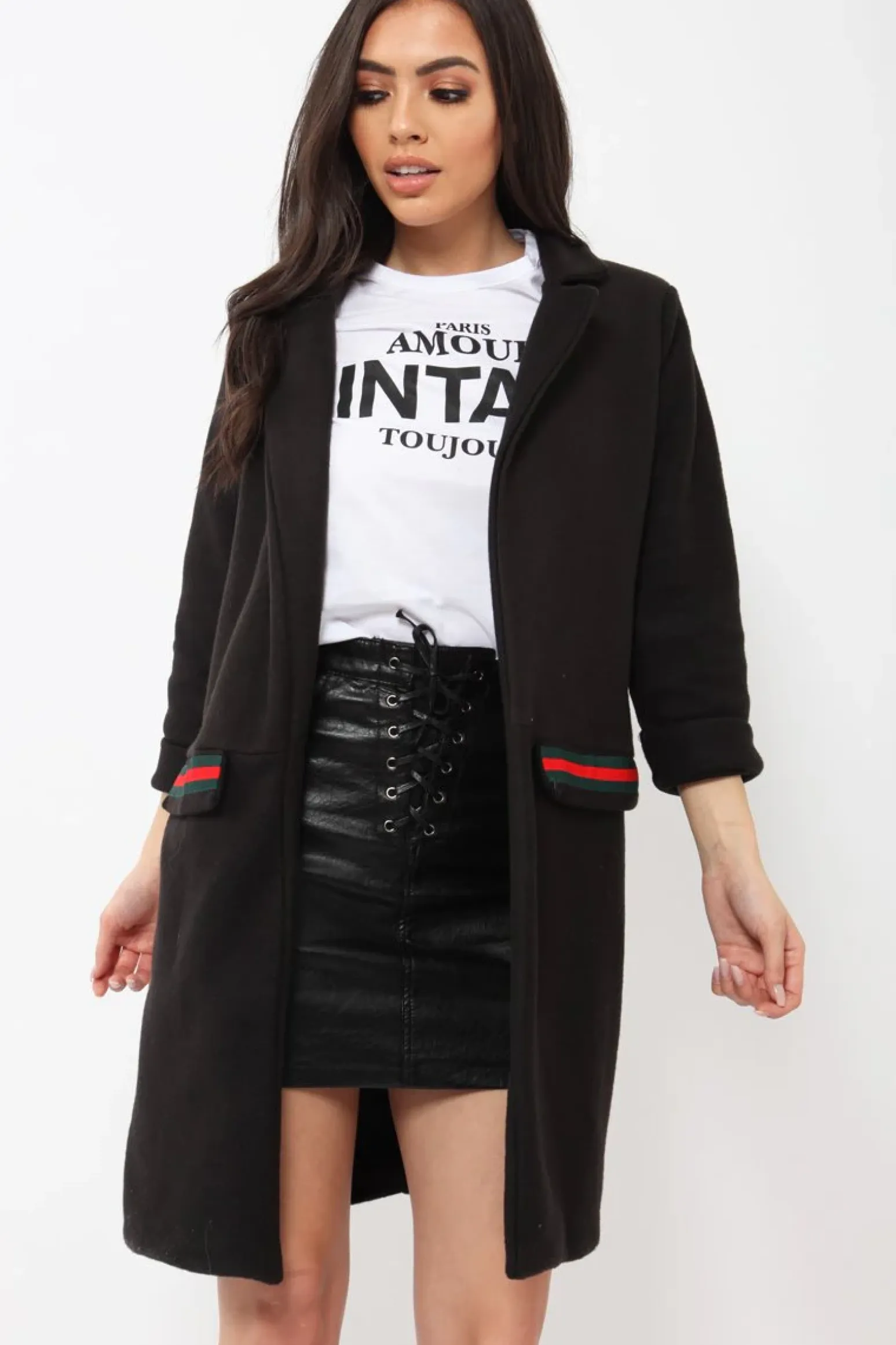Rebellious Fashion Black Soft Blazer Jacket with Stripe Pocket - Kacey