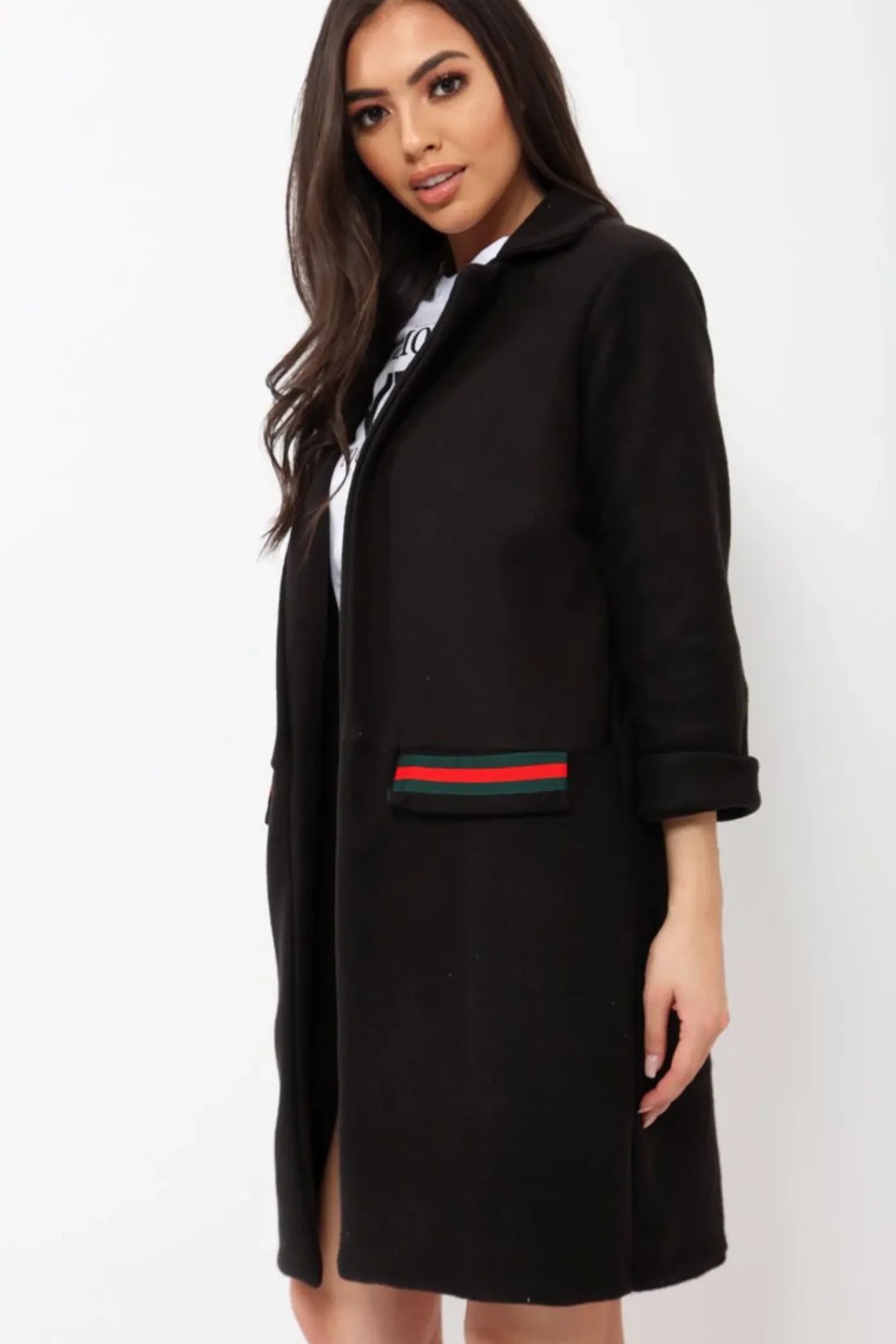 Rebellious Fashion Black Soft Blazer Jacket with Stripe Pocket - Kacey