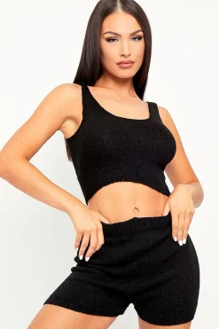Rebellious Fashion Black Soft Crop Top + Shorts Loungewear Co-ord - Vadie
