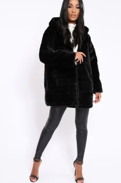 Rebellious Fashion Black Soft Faux Fur Hooded Coat - Kila