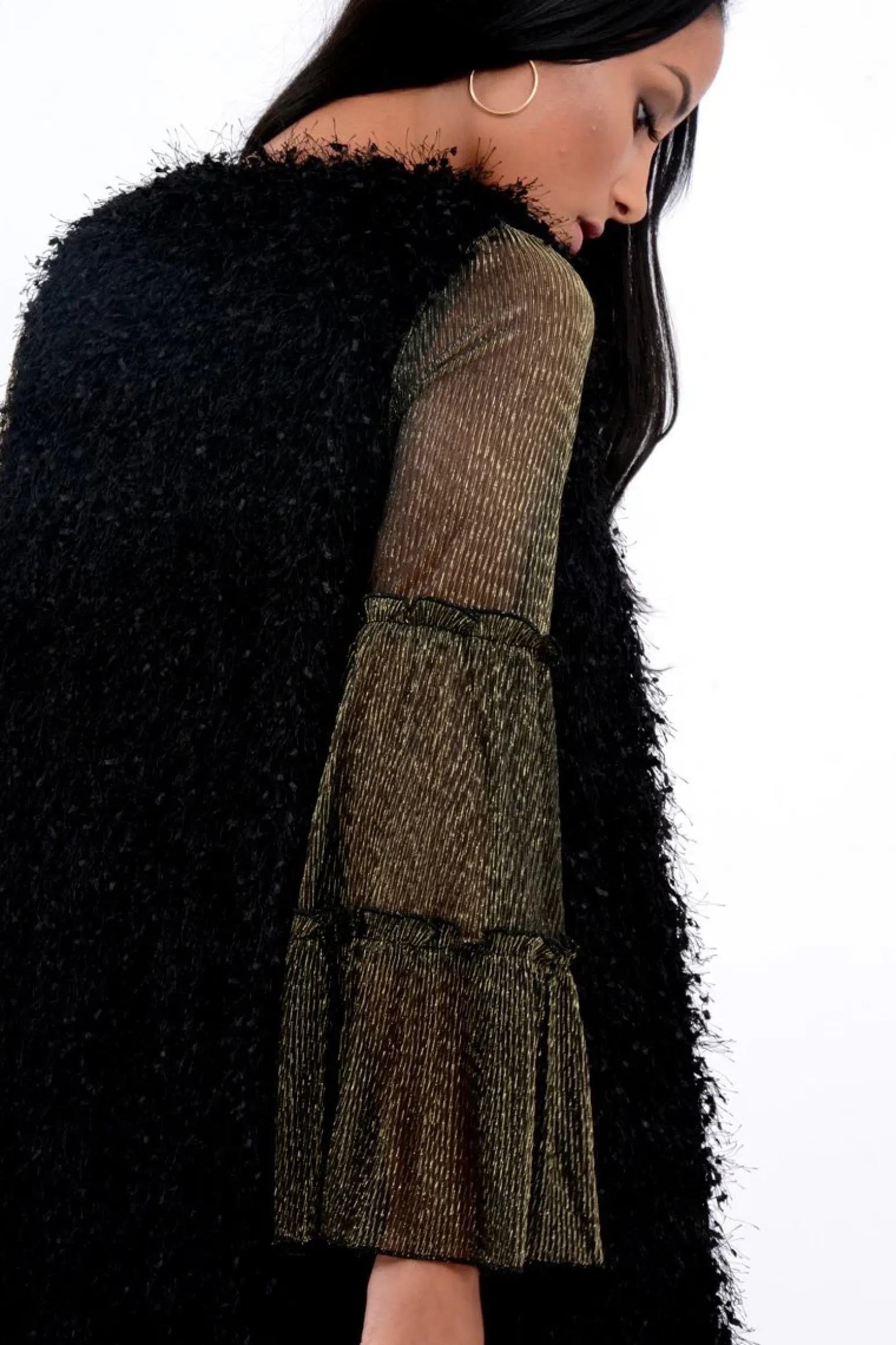 Rebellious Fashion Black Soft Shaggy Gilet - Niamh