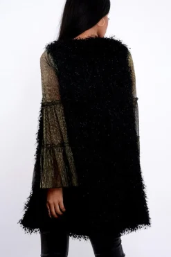 Rebellious Fashion Black Soft Shaggy Gilet - Niamh