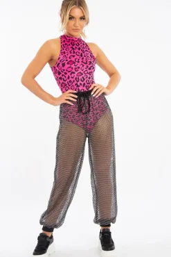 Rebellious Fashion Black Sparkle Fishnet Trousers - Nylia